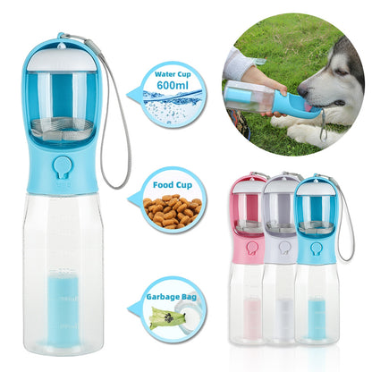 Portable Cat Dog Water Bottle Food Feeder Drinker Poop Dispenser 3 In 1 Leak-proof Multifunctional Dog Water Bottle Pet Products - My Store Pink Pet suplies